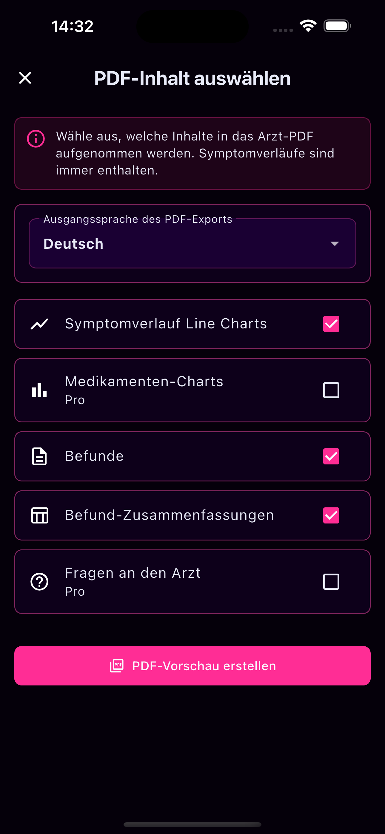 PDF-Inhalt und Sprache auswählen