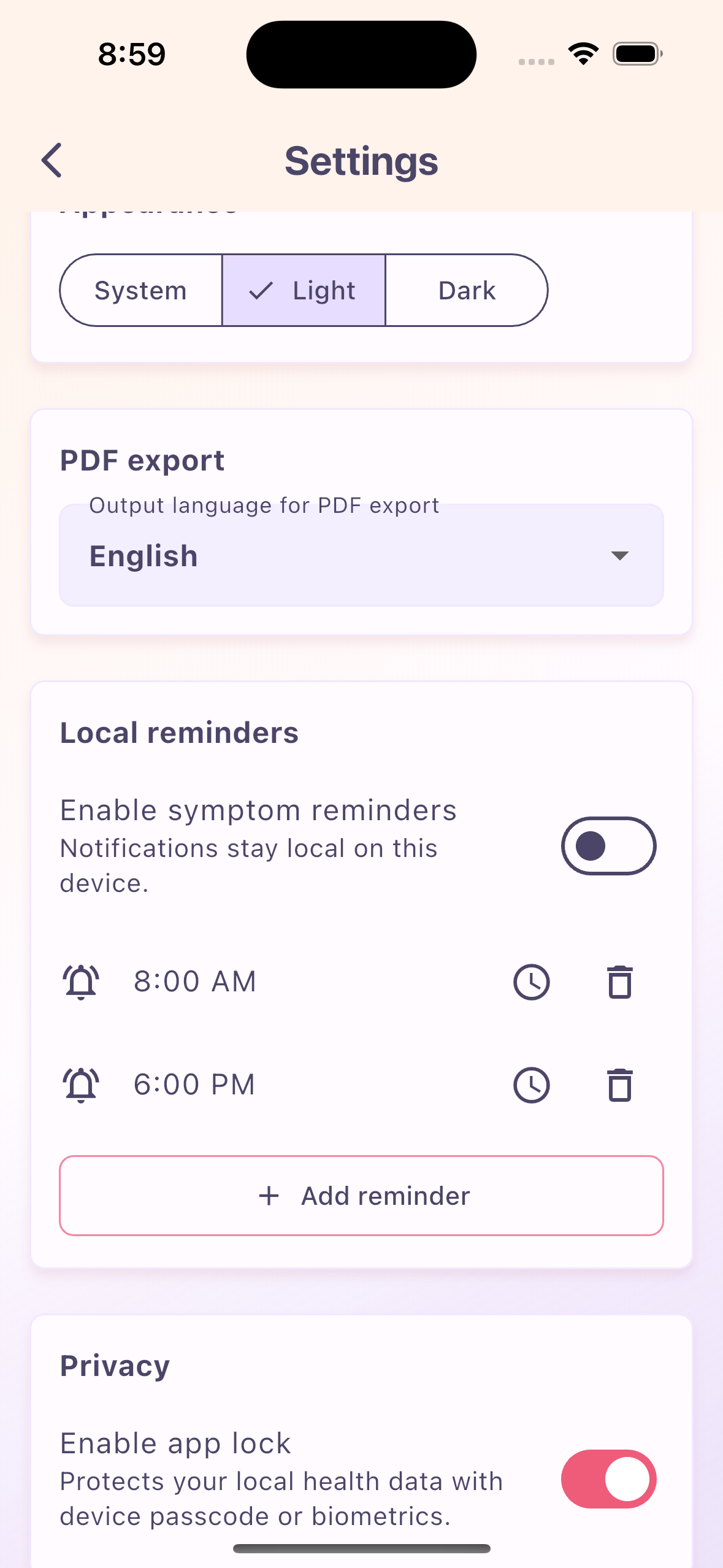 PDF export and language settings