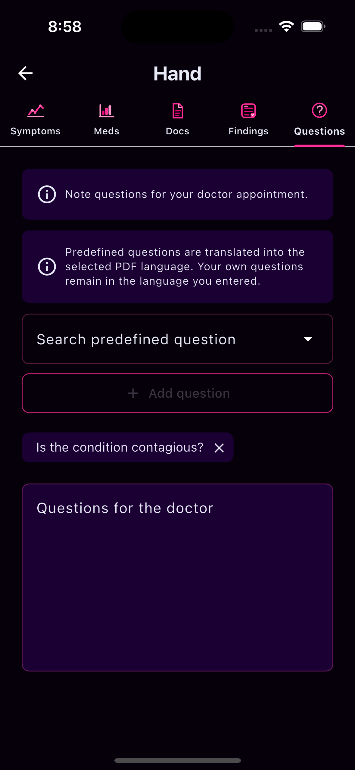 Questions before the appointment