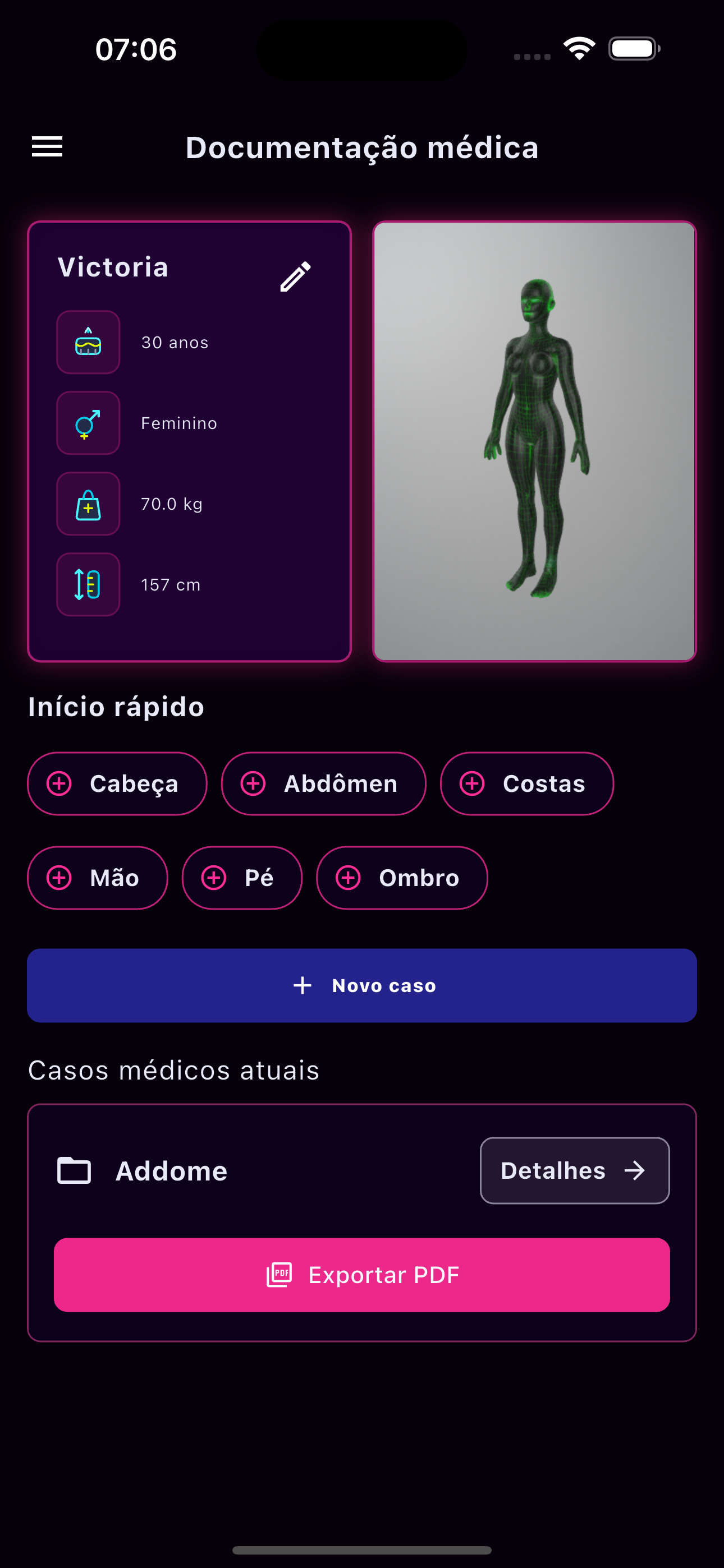 Início da documentação médica